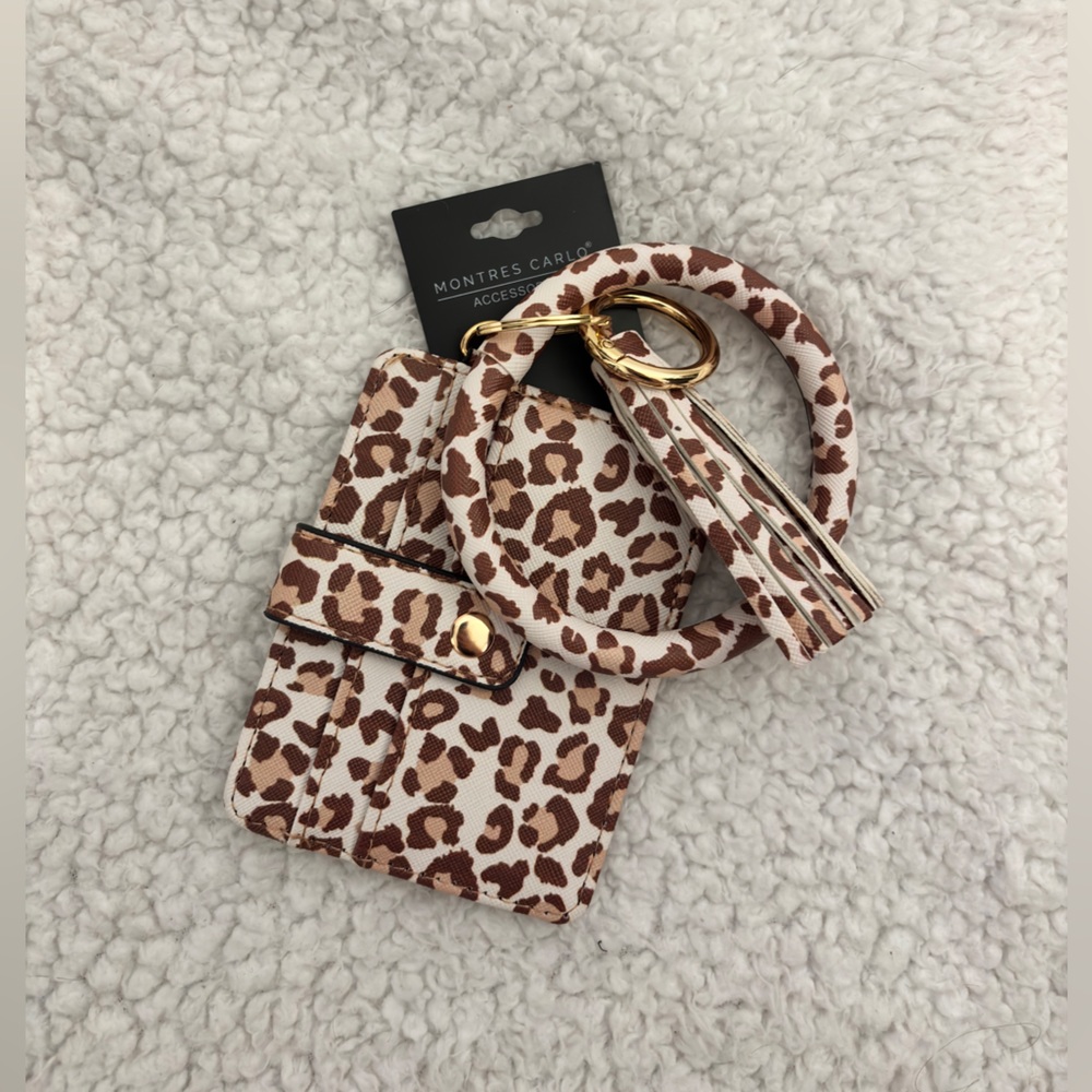 Leopard Print Wallet and Keychain Set